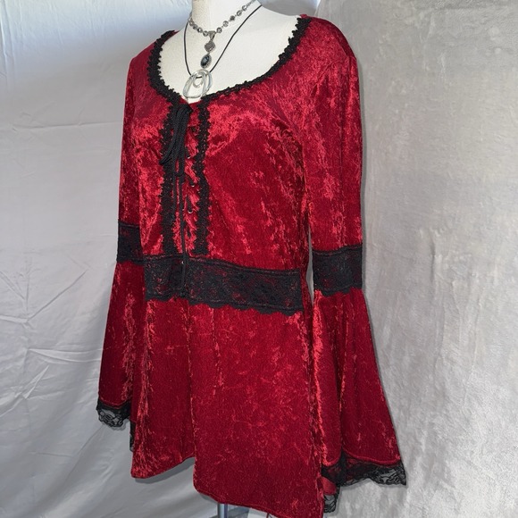 Lip Service Dress Women Large Velvet Lace Goth Renaissance Witch Vampy 90s Bell - Picture 9 of 15